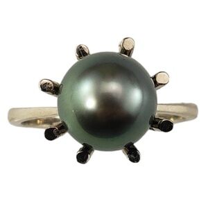 14 Karat White Gold Black Pearl Ring Size 10 #18350